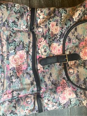 Candie's Floral Canvas Backpack with Black Trim - Pink, Mint, Purple